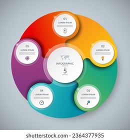 Vector infographic circle. Cycle diagram with 5 steps. Round chart that can be used for report, business infographics, data visualization and presentation.