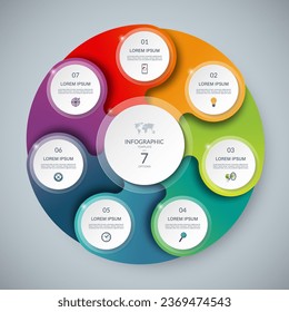 Vector infographic circle. Cycle diagram with 7 steps. Round chart that can be used for report, business infographics, data visualization and presentation.