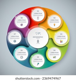 Vector infographic circle. Cycle diagram with 8 steps. Round chart that can be used for report, business infographics, data visualization and presentation.