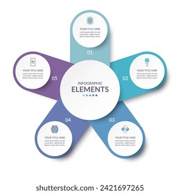 Vector infographic circle. Cycle diagram with 5 steps. Simple and accessible infographic design for report, business analytics, data visualization, social media and presentation. Easy editable.