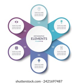 Vector infographic circle. Cycle diagram with 6 steps. Simple and accessible infographic design for report, business analytics, data visualization, social media and presentation. Easy editable.