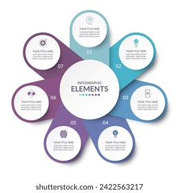 Vector infographic circle. Cycle diagram with 7 steps. Simple and accessible infographic design for report, business analytics, data visualization, social media and presentation. Easy editable.