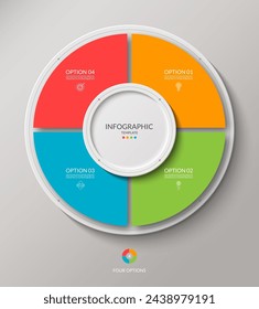 Vector infographic circle. Cycle diagram with 4 options. Round chart that can be used for report, business analytics, data visualization, presentation, brochure.