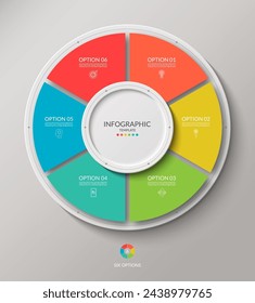 Vector infographic circle. Cycle diagram with 6 options. Round chart that can be used for report, business analytics, data visualization, presentation, brochure.