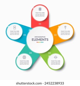 Vector infographic circle. Cycle diagram with 5 steps. Simple and accessible infographic design for report, business analytics, data visualization, social media and presentation. Easy editable.