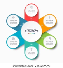 Vector infographic circle. Cycle diagram with 6 steps. Simple and accessible infographic design for report, business analytics, data visualization, social media and presentation. Easy editable.