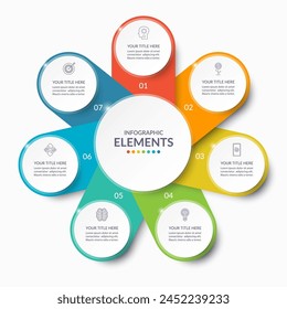 Vector infographic circle. Cycle diagram with 7 steps. Simple and accessible infographic design for report, business analytics, data visualization, social media and presentation. Easy editable.