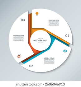 Vector infographic circle. Cycle diagram with 3 steps. Round chart that can be used for reports, business analytics, educational resources, marketing materials, visualizing data, presentations.