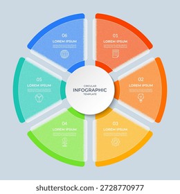 Círculo de infografía Vector. Diagrama de ciclo con 6 pasos. Gráfico redondo que se puede utilizar para informes, análisis de negocios, visualización de datos y presentación. Plantilla de Vector con efecto de vidrio líquido.