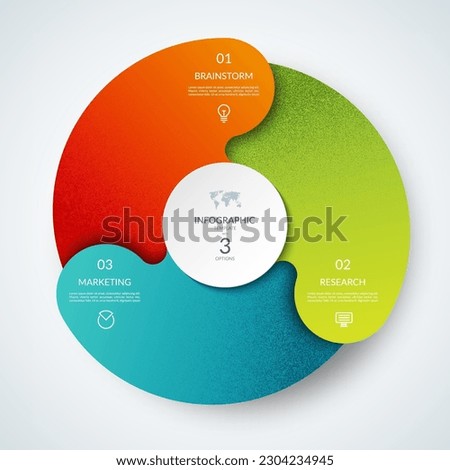 Vector infographic circle. Cycle diagram with 3 steps. Round chart that can be used for report, business infographics, data visualization and presentation.