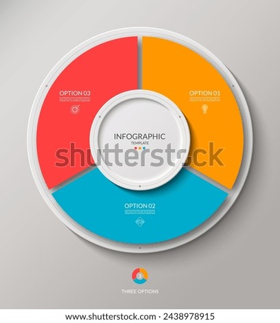 Vector infographic circle. Cycle diagram with 3 options. Round chart that can be used for report, business analytics, data visualization, presentation, brochure.