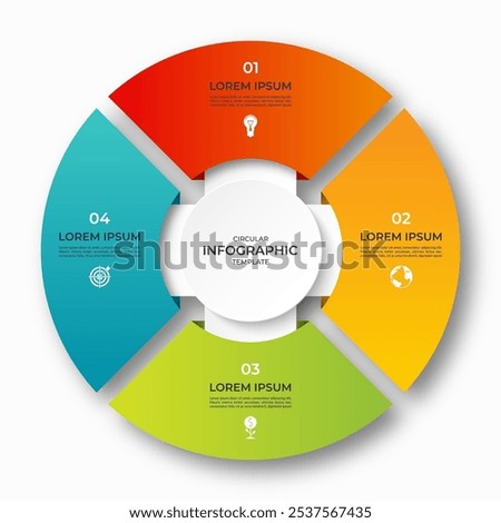 Vector infographic circle. Cycle diagram with 4 options. 4-step round chart. Can be used for report, business analytics, data visualization and presentation.