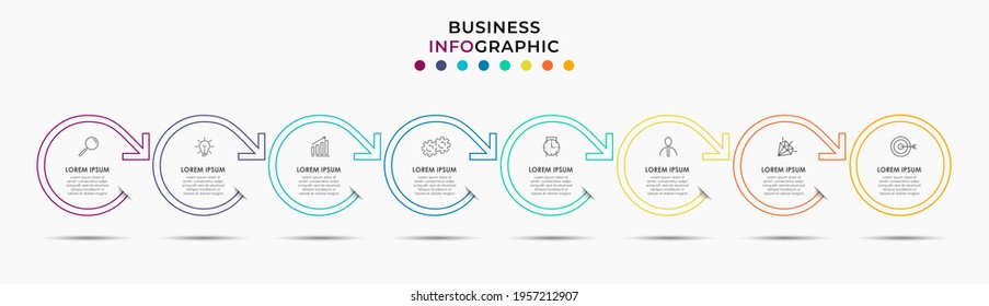 Vector Infographic circle design business template with icons and 8 options or steps. Can be used for process diagram, presentations, workflow layout, banner, flow chart, info graph