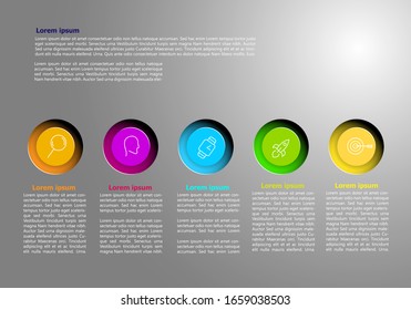 Infografía vectorial con iconos de círculo y lugar para texto