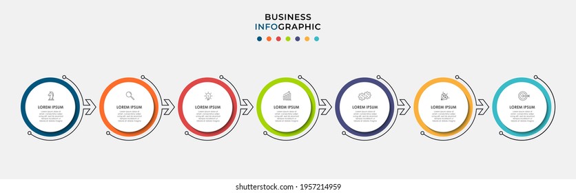 Vector Infographic circle label design business template with icons and 7 options or steps. Can be used for process diagram, presentations, workflow layout, banner, flow chart, info graph