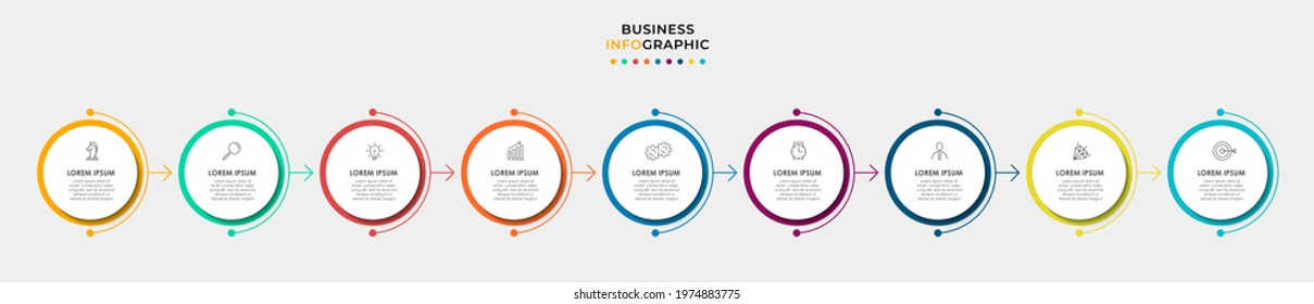 Vector Infographic circle label design business template with icons and 9 options or steps. Can be used for process diagram, presentations, workflow layout, banner, flow chart, info graph