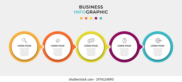 Vector Infographic Circle Label Design Business Template With Icons And 5 Options Or Steps. Can Be Used For Process Diagram, Presentations, Workflow Layout, Banner, Flow Chart, Info Graph