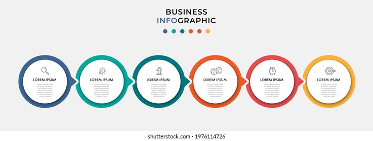 Vector Infographic circle label design business template with icons and 6 options or steps. Can be used for process diagram, presentations, workflow layout, banner, flow chart, info graph