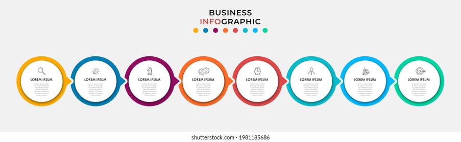 Vector Infographic Circle Label Design Business Template With Icons And 8 Options Or Steps. Can Be Used For Process Diagram, Presentations, Workflow Layout, Banner, Flow Chart, Info Graph