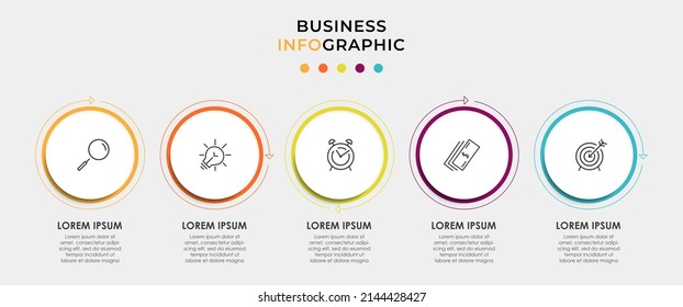 Vector Infographic circle label design business template with icons and 5 options or steps. Can be used for process diagram, presentations, workflow layout, banner, flow chart, info graph