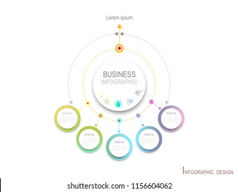 Vector Infographic circle label, template design. Business concept,  with number 5 step.Infographic element for layout process diagram.