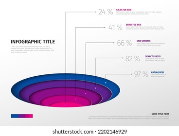 Vector Infographic circle layers template with five level volume share circles - red to blue color template with light background and percentage description items