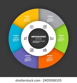 Vector infographic circle pie chart template 6 option for precentation.