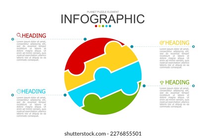 vector infographic circle puzzle with data design template block. used for process diagram, presentation, working flow, information layout, banner, chart, and graph.