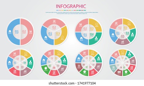 Vector infographic circle set. Business concept with 2,3,4,5,6,7,8,9 options, steps or processes .
