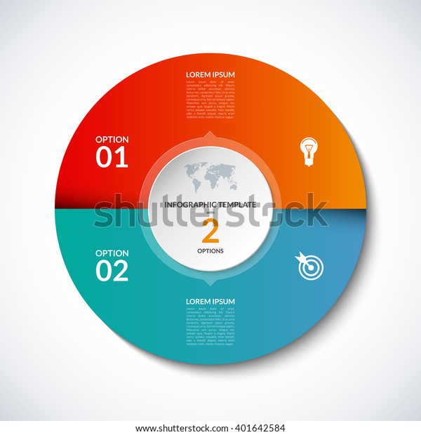 Vector infographic circle template with 2 steps, parts,\
options, sectors, stages. Can be used for  for graph, pie chart,\
workflow layout, cycling diagram, brochure, report, presentation,\
web design. 