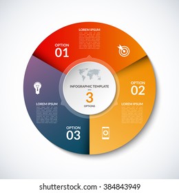 Vector infographic circle template with 3 steps, parts, options, sectors, stages. Can be used for graph, pie chart, workflow layout, cycling diagram, brochure, report, presentation, web design. 