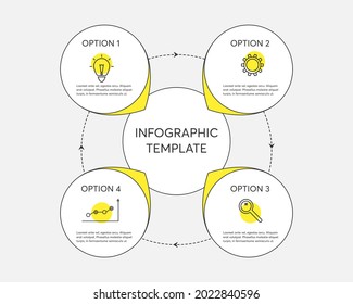 Vector infographic circle template with 4 steps, parts, options, sectors, stages. Can be used for graph, workflow layout, cycling diagram, brochure, report presentation web design.
