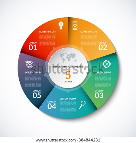 Vector infographic circle template with 5 steps, parts, options, sectors, stages. Can be used for graph, pie chart, workflow layout, cycling diagram, brochure, report, presentation, web design. 