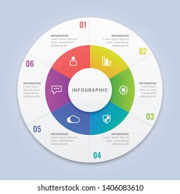 Vector Infographic Circle Template with 6 Options for Workflow Layout, Diagram, Annual Report, Web Design