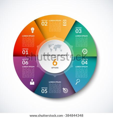 Vector infographic circle template with 6 steps, parts, options, sectors, stages. Can be used for graph, pie chart, workflow layout, cycling diagram, brochure, report, presentation, web design. 