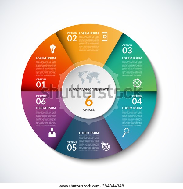 Vector infographic circle template with 6 steps, parts,\
options, sectors, stages. Can be used for graph, pie chart,\
workflow layout, cycling diagram, brochure, report, presentation,\
web design. 