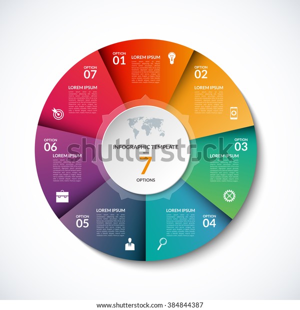 Vector infographic circle template with 7 steps, parts,\
options, sectors, stages. Can be used for graph, pie chart,\
workflow layout, cycling diagram, brochure, report, presentation,\
web design. 