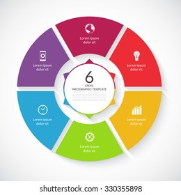 Vector infographic circle. Template for graph, cycling diagram, round chart, workflow layout, number options, web design. 6 steps, parts, options, stages business concept