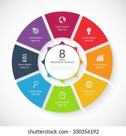 Vector infographic circle. Template for graph, cycling diagram, round chart, workflow layout, number options, web design. 8 steps, parts, options, stages business concept