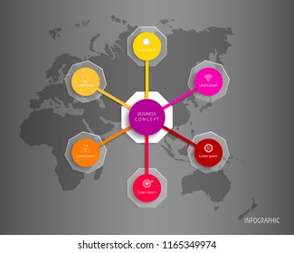 Vector Infographic circle,polygon label, template design. Business concept,  with icon 6 step.Infographic element for layout process diagram.
