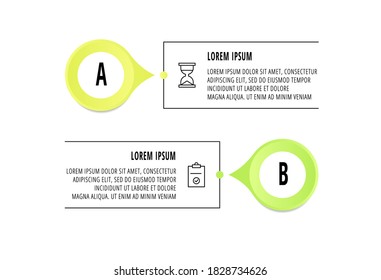 Vector infographic circles with 2 steps, arrows. Line template used for diagram, business, web, banner, workflow layout, presentations, info graph, timeline, processes diagram. Data visualization