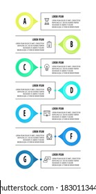 Vector infographic circles with 7 steps, arrows. Line template used for web, banner, workflow layout, presentations, flowchart, info graph, timeline, content, levels, chart. Data visualization.