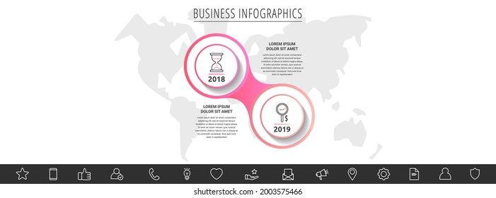 Vector infographic circles. Business concept of 2 options. Timeline step by step template with two labels for diagram, web, banner, presentations, flowchart, content, levels, chart, graphic