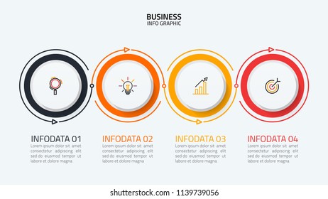 Vector Infographic circles template design with icons and arrows line. Business concept with 4 step, options. Can be used for presentations, workflow layout, process diagram, flow chart, web design.
