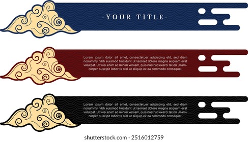 vector infographic with cloud ornaments and Japanese patterns, brochure, poster, background