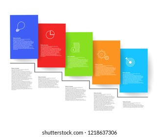 Vector infographic with color rectangle pieces of papers with shadow
