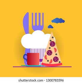vector infographic with colored pizza restaurant icons