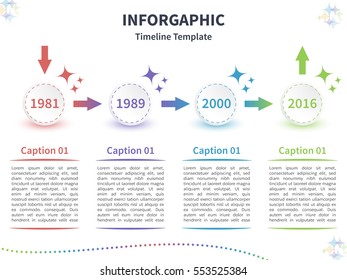 Vector infographic colorful template. Timeline concept with circular elements and arrows on white background.