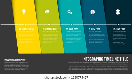 Vector Infographic Company Milestones Timeline Template with hot  diagonal stripes - green version