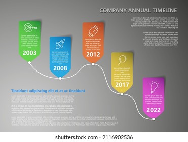 Plantilla de línea de tiempo de hitos de la empresa de información de vectores con 5 pasos